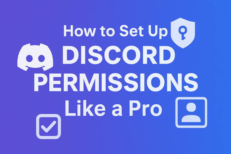 Banner with the title 'How to Set Up Discord Permissions Like a Pro' and Discord-themed icons on a purple to blue gradient background.
