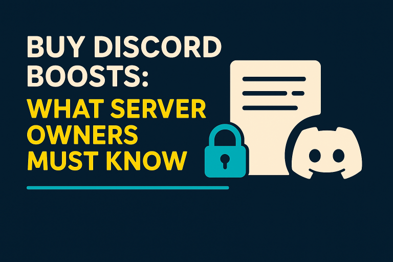 A friendly Discord-themed image with Wumpus smiling next to a lock and document, highlighting the title 'Buy Discord Boosts: What Server Owners Must Know'.
