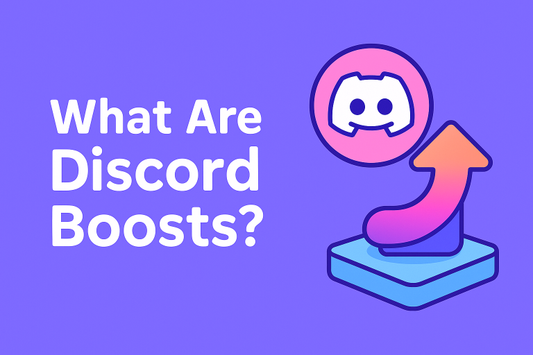 Cute illustration of a Discord boost rocket with stars and sparkles, simple 2D style.