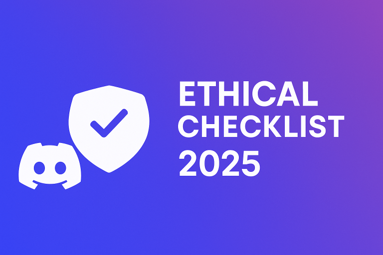 Ethical Checklist 2025 banner featuring Discord logo, shield with checkmark, and a blue-purple gradient background.